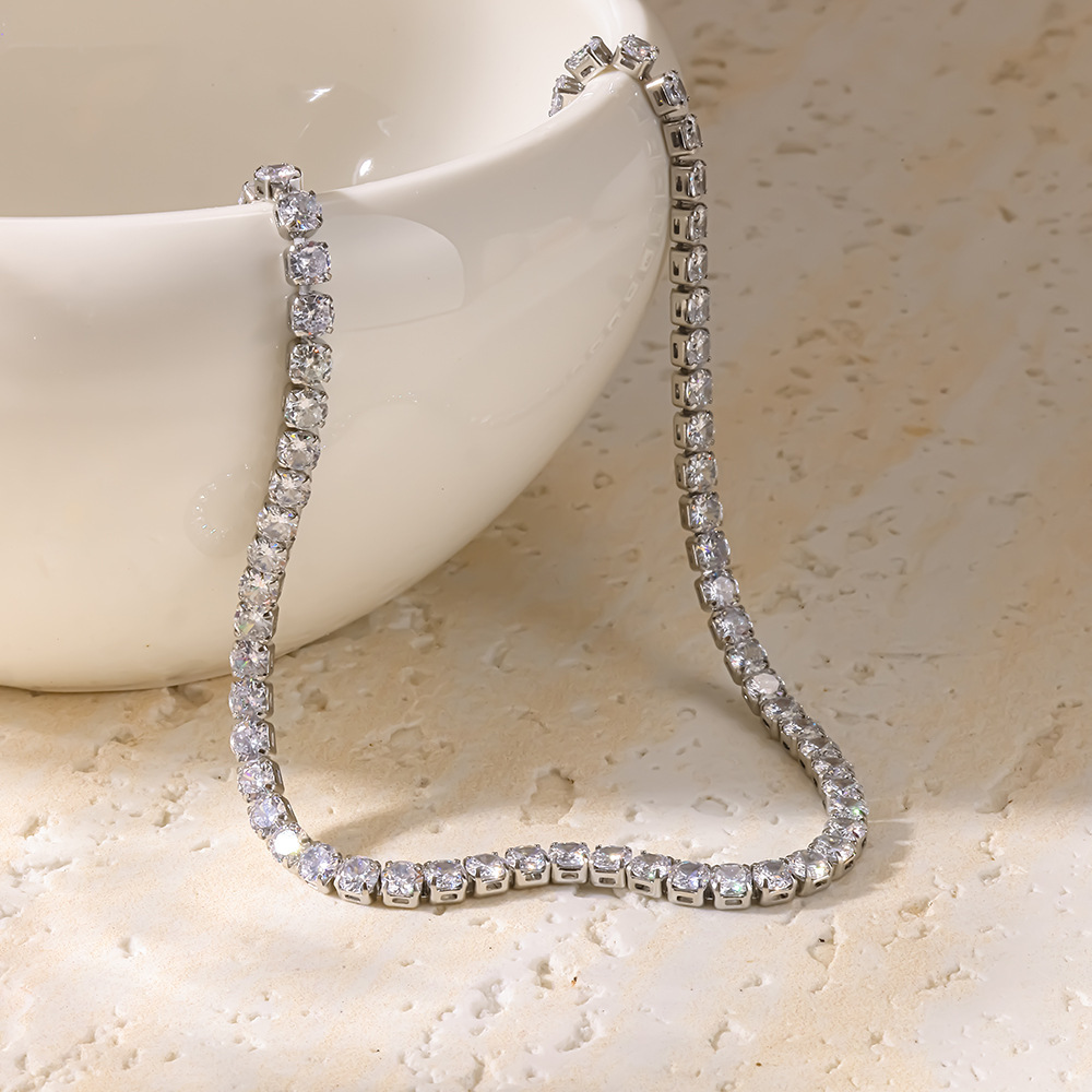 Colliers À Maillons Pour Femmes, En Acier Inoxydable, Couleur Or, Avec Zircon, Forme Géométrique Simple Et Élégante. Image3