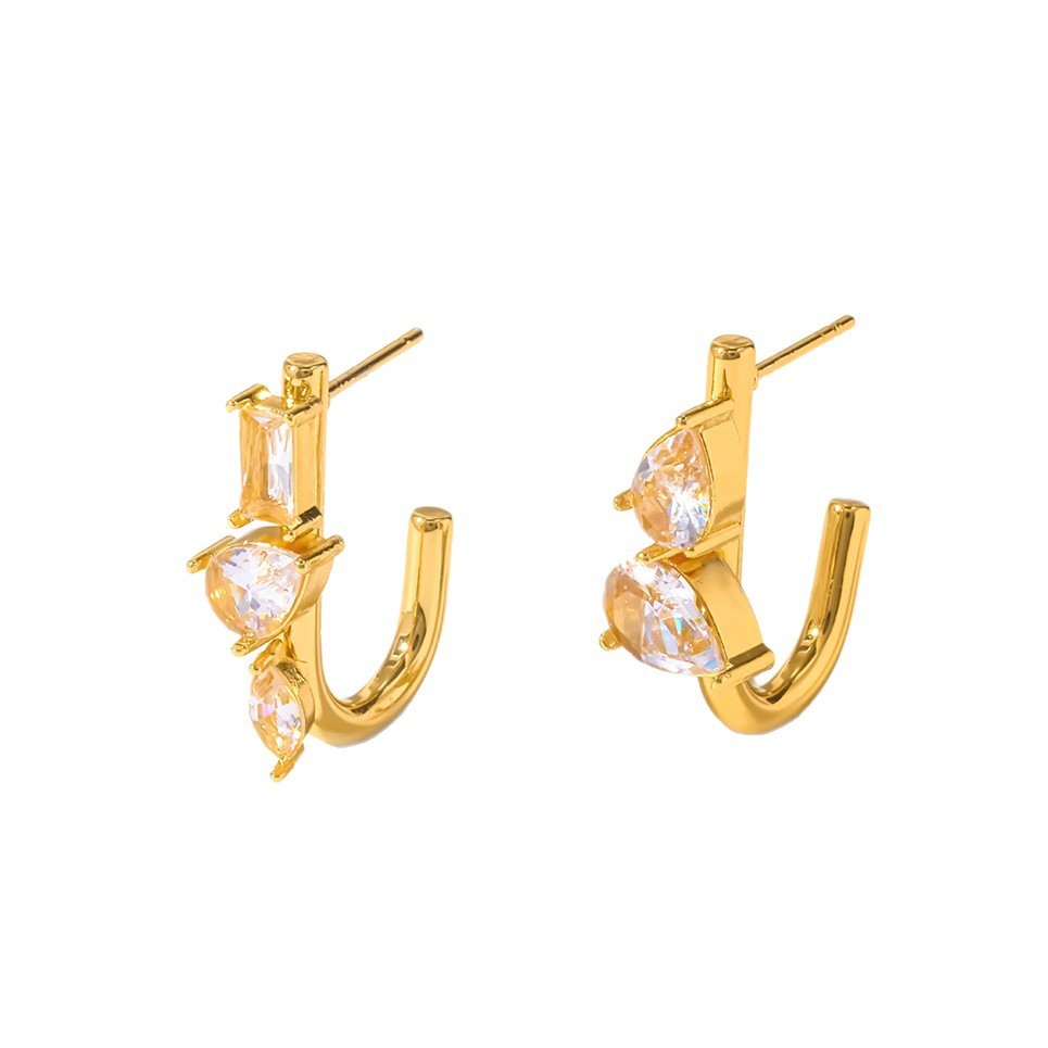 Boucles D'Oreilles Puces Pour Femmes Simple Series Daily Droplet En Acier Inoxydable Étanche Couleur Or Et Zircon Image5