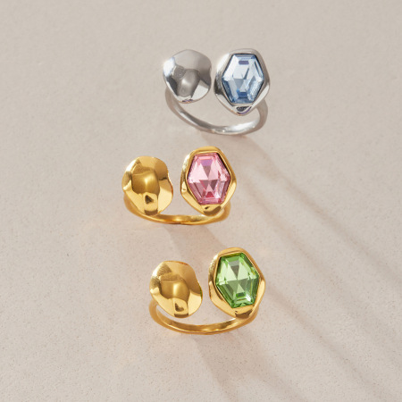 Bagues pour femmes en acier inoxydable, couleur or, avec zircon, forme géométrique simple et étanche