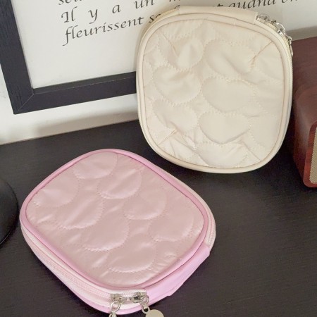 Trousses à maquillage pour femmes en polyester uni avec motif cœur simple