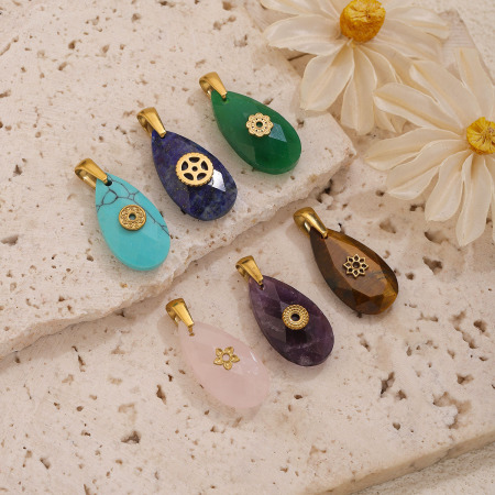 Pendentifs en pierres naturelles couleur or, dégradé de couleurs, série classique à faire soi-même 2