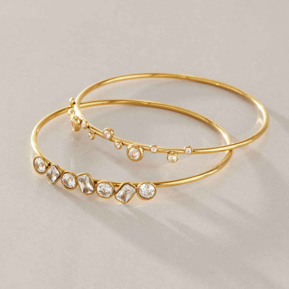 Bracelets Pour Femmes En Acier Inoxydable Simple, Étanches, Couleur Or Et Zircon h5Image4