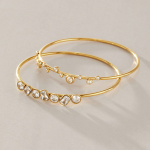Bracelets Pour Femmes En Acier Inoxydable Simple, Étanches, Couleur Or Et Zircon h5 Image4