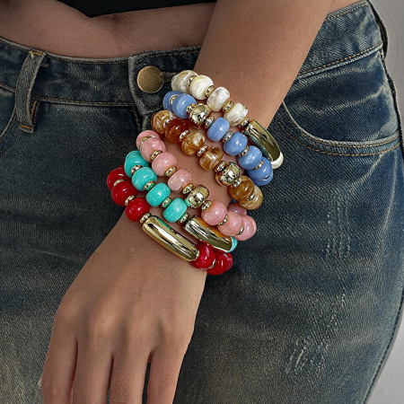 Bracelets de perles rétro simples en acrylique à dégradé de couleurs pour femmes