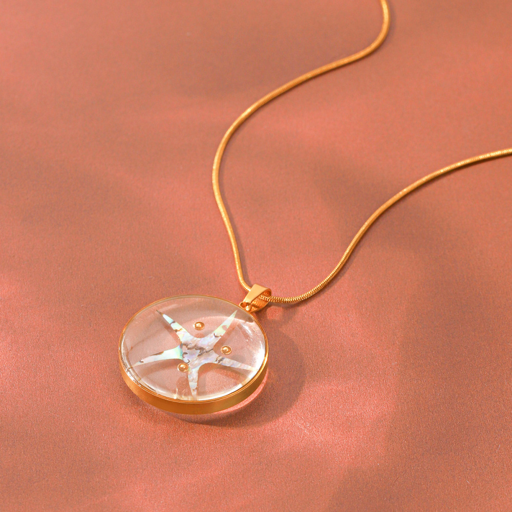 Colliers Pendentifs Pour Femmes Simple Series Daily Circle Starfish En Acier Inoxydable Étanche Couleur Or h5Image3