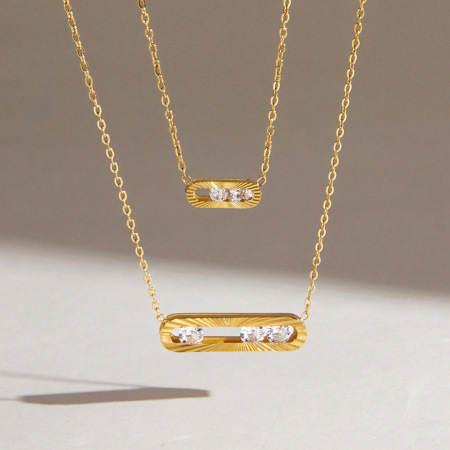 Colliers pendentifs pour femmes en acier inoxydable de forme géométrique, étanches, couleur or et zircon