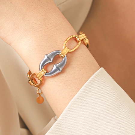 Bracelet Chaîne Femme Simple Series Daily, Coloris Or Et Argent, Forme Elliptique, En Acier Inoxydable Étanche, Couleur Or.