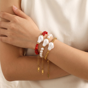 Bracelet De Perles Simple Series Daily En Acier Inoxydable, Étanche, Couleur Or, Pour Femme. h5 Image4