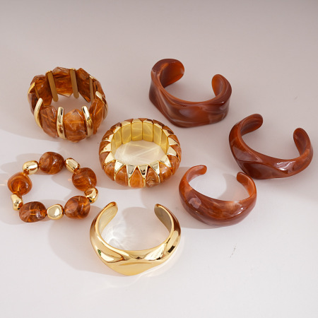 Bracelets Pour Femmes En Acrylique, Forme Irrégulière Rétro, Dégradé De Couleurs, Collection Simple 2