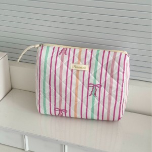 Trousse À Maquillage En Coton Rayé Multicolore Avec Nœud Papillon Pour Femme h5 Image4