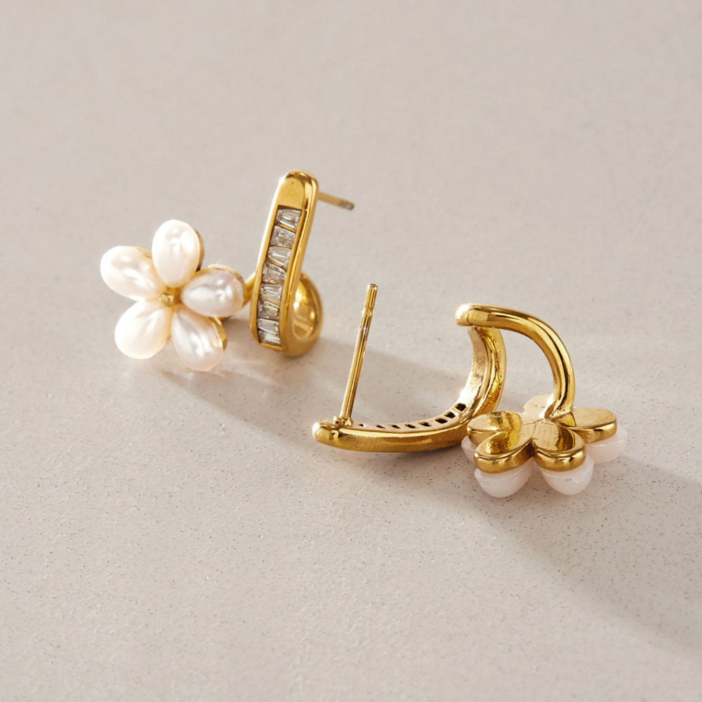 Boucles D'Oreilles Puces Élégantes Pour Femmes, En Acier Inoxydable Doré, De Forme Irrégulière Et De Couleur Naturelle, Collection Romantique Image3