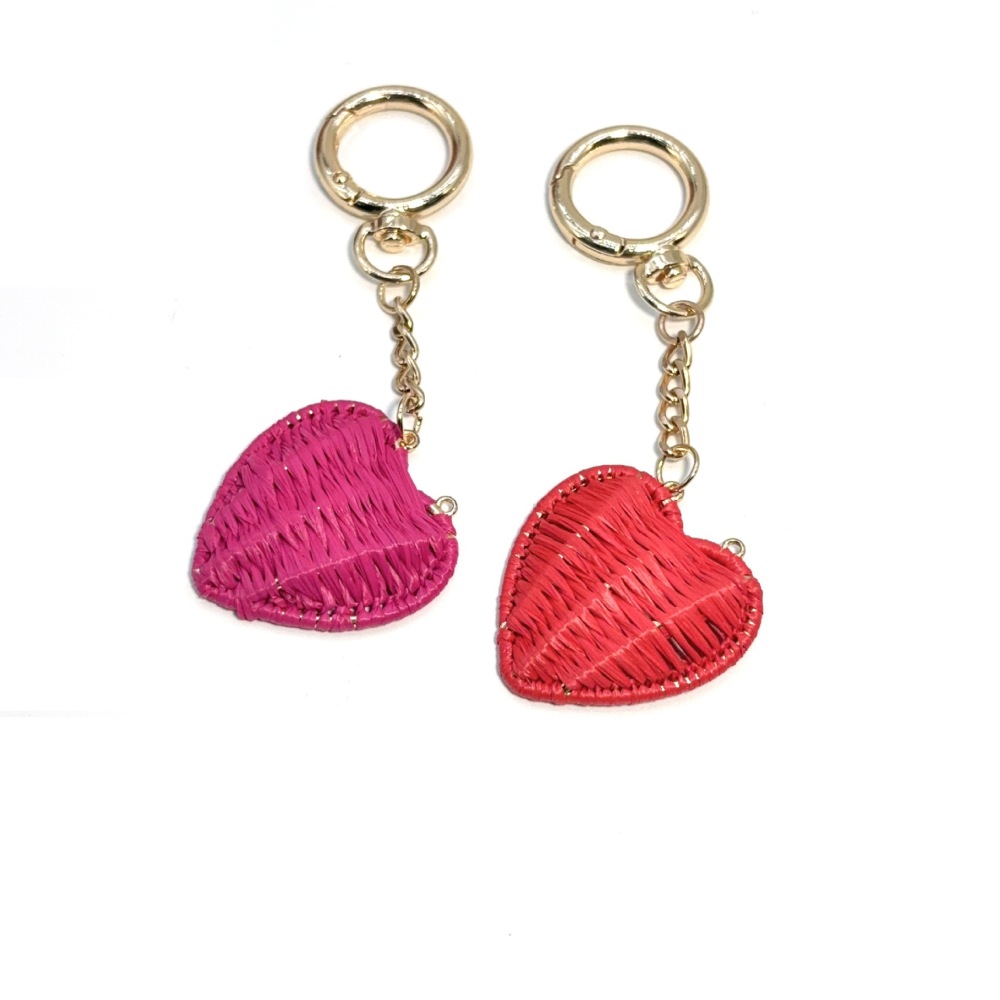 Porte-Clés Romantique En Raphia Tissé Uni Couleur Cœur Simple, Collection Simple, En Raphia. Image3
