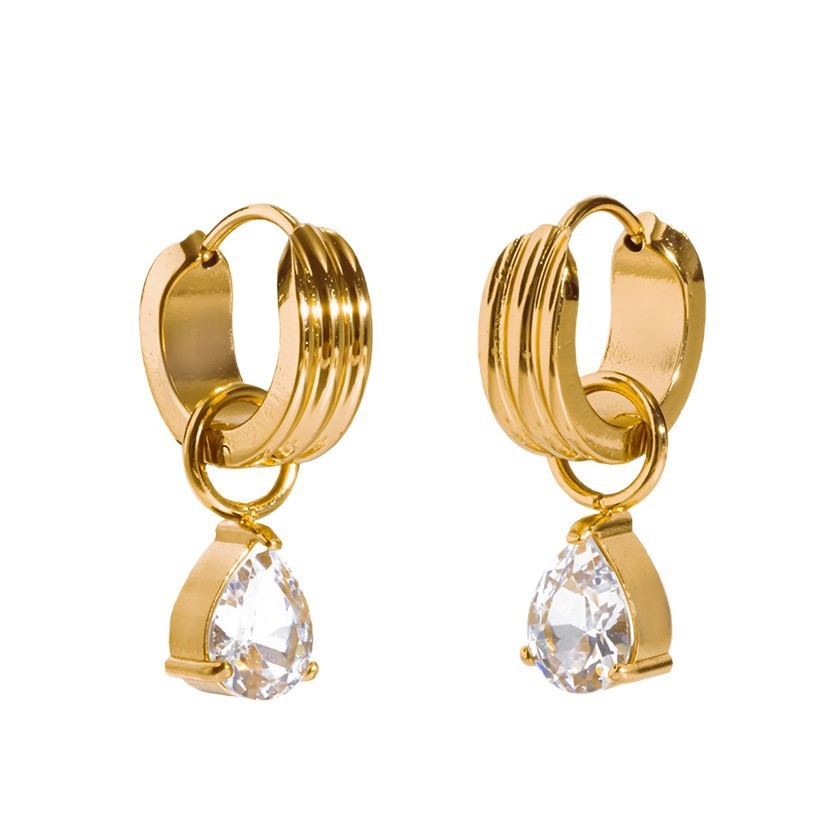 Boucles D'Oreilles Pendantes Pour Femmes Simple Series Daily Droplet En Acier Inoxydable Étanche, Couleur Or h5Image5
