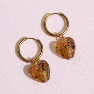 Boucles D'Oreilles Pendantes Pour Femmes, En Acier Inoxydable Doré, Style Simple, Mignonnes, En Forme De Cœur Et De Cercle, Dégradé De Couleurs. Design Mignon, Cœur Et Cercle. Couleurs Dégradées. Acier Inoxydable Étanche. Couleur Dorée. h5 