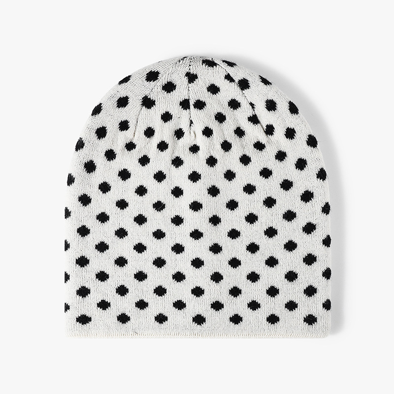 Bonnet Tricoté Pour Femme En Laine Et Polyester Mélangés À Pois De La Série Simple 
