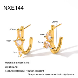 Boucles D'Oreilles Puces Pour Femmes Simple Series Daily Droplet En Acier Inoxydable Étanche Couleur Or Et Zircon h5 