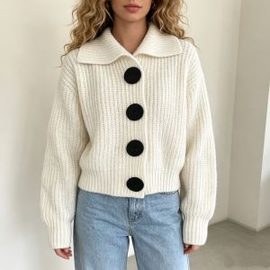 Cardigan Rétro Uni À Boutons En Maille Droite h5 Image2
