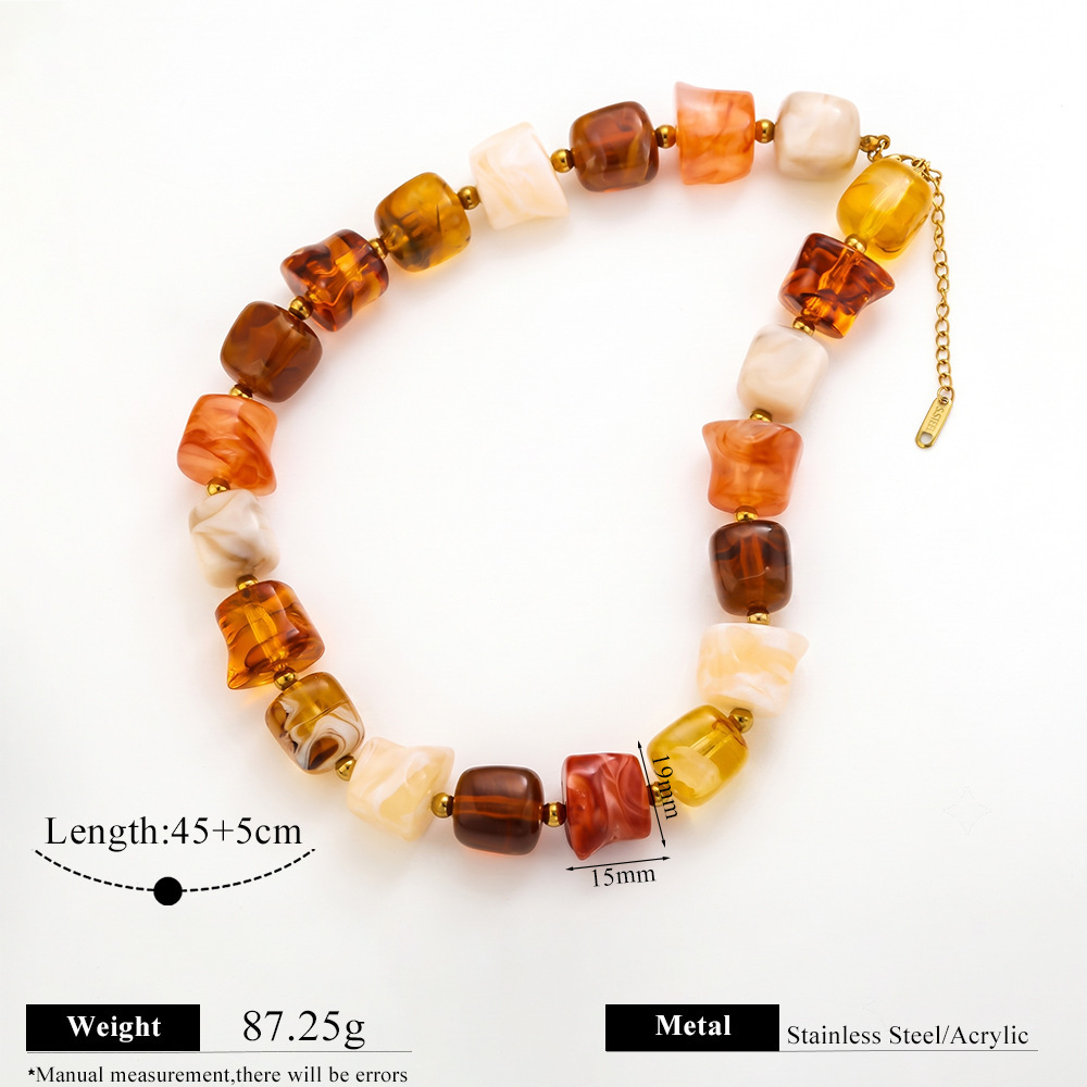 Colliers De Perles Rétro Simples En Acrylique À Dégradé De Couleurs Pour Femmes 