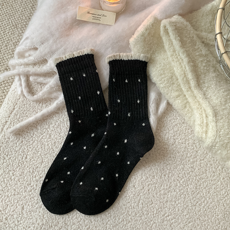 Chaussettes Mi-Mollet En Laine À Pois Basiques Et Couleurs Contrastées 