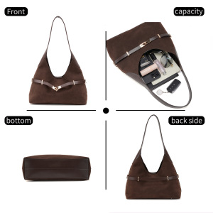 Sacs Cabas Pour Femmes En Daim Uni, Style Parisien Chic, Avec Détails Métalliques h5 Image3