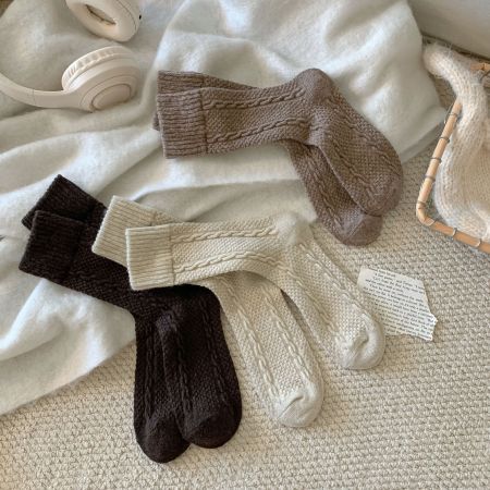 Chaussettes mi-mollet basiques à rebond léger, couleur unie 2