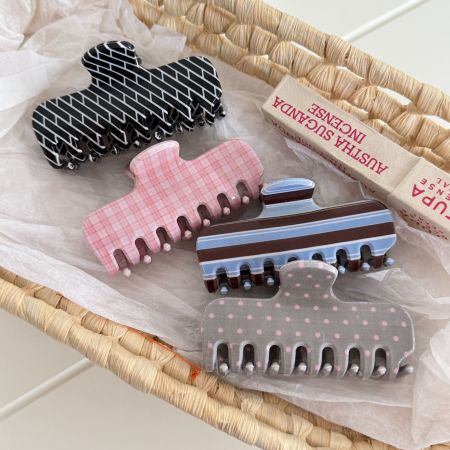Pinces à cheveux acryliques Simple Series Daily Stripe Plaid Polka Dots Mixte Color