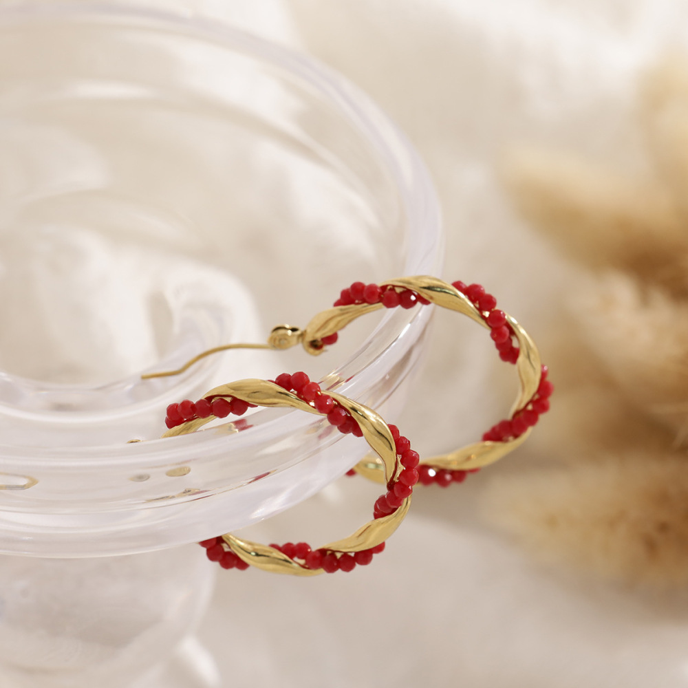 Boucles D'Oreilles Créoles Pour Femmes En Acier Inoxydable Étanche, Couleur Or, Avec Cristaux Image4