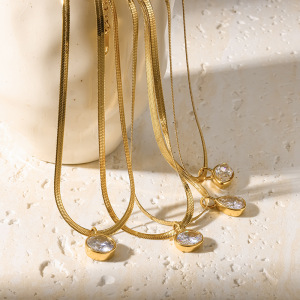 Colliers Pendentifs Pour Femmes En Acier Inoxydable Étanche, Couleur Or, Forme Elliptique En Goutte, Avec Zircon h5 Image3