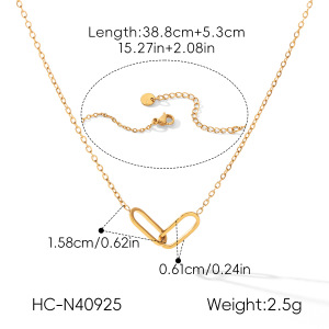 Colliers Pendentifs Pour Femmes En Acier Inoxydable Étanche, Forme Elliptique, Couleur Or h5 Image2