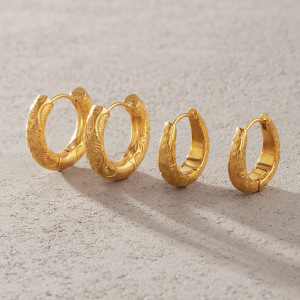 Boucles D'Oreilles Créoles Rétro À Motif Floral En Acier Inoxydable Étanche Pour Femmes h5 Image2