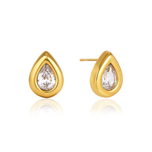 Boucles D'Oreilles Puces Pour Femmes, Collection Simple, Élégantes, En Acier Inoxydable, Couleur Or, Avec Zircon Et Chaîne Goutte D'Eau. h5 Image5