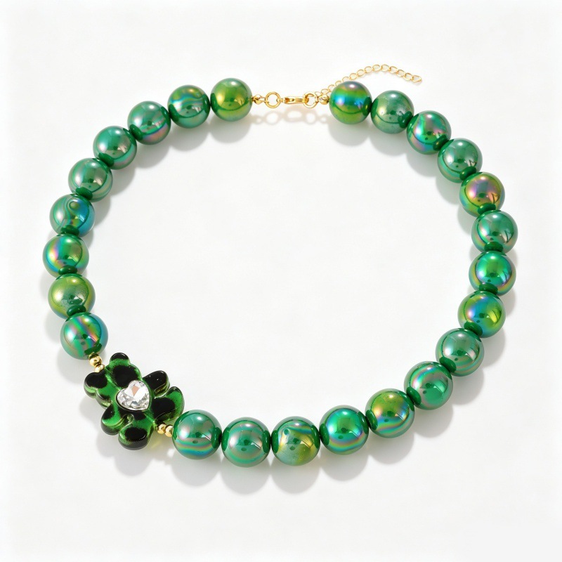 Colliers De Perles En Résine Pour Femmes, Collection Romantique Avec Ours Mignon