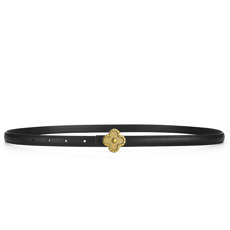 Ceinture En Cuir Pu De Qualité Supérieure, Élégante Et Unie, Motif Trèfle, Série Simple 