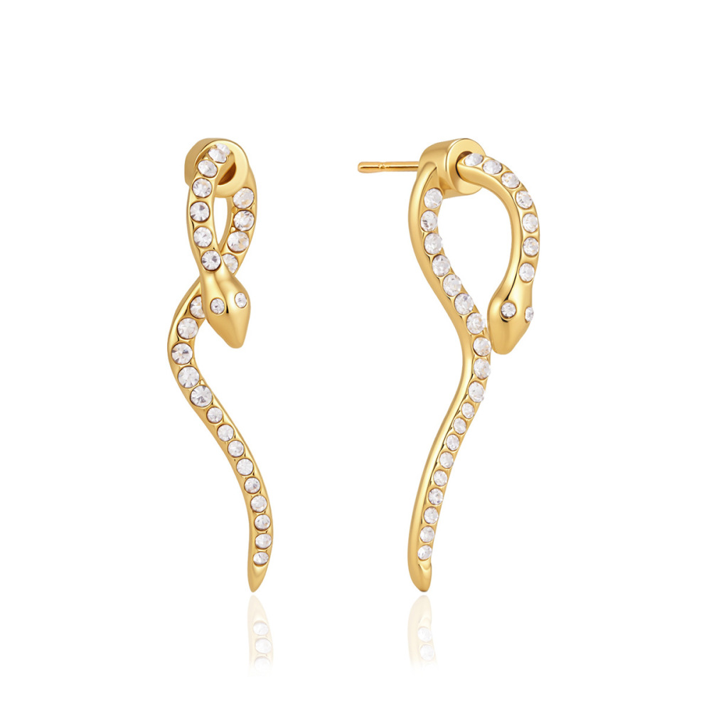 Boucles D'Oreilles Puces Pour Femmes En Acier Inoxydable Doré, Forme Serpent, Étanches, Ornées De Strass Image5