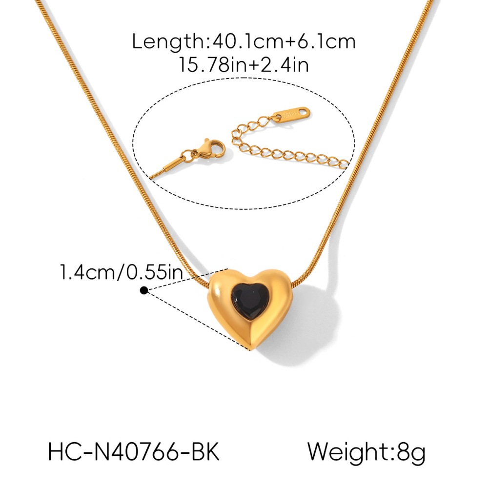 Colliers Pendentifs Pour Femmes Simple Series Daily Heart En Acier Inoxydable Étanche Couleur Or Avec Zircon Image2