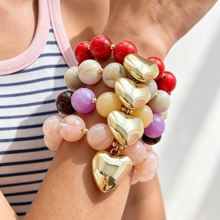 Bracelets De Perles Rétro En Forme De Cœur, Dégradé De Couleurs, En Résine Dorée, Pour Femmes