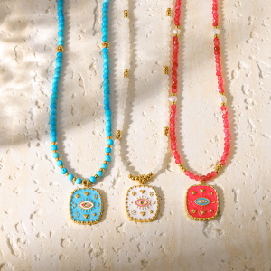 Colliers De Perles Pour Femmes, Style Bohème, Forme Géométrique Œil De Diable, En Acier Inoxydable Étanche Couleur Or h5 Image3