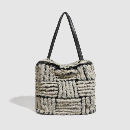 Sacs à bandoulière carrés pour femmes, style décontracté, en imitation fourrure à rayures duveteuses