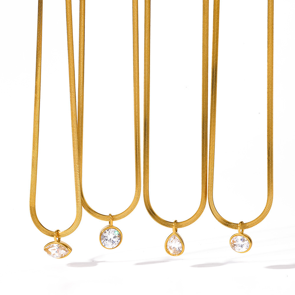 Colliers Pendentifs Pour Femmes En Acier Inoxydable Étanche, Couleur Or, Forme Elliptique En Goutte, Avec Zircon Image4