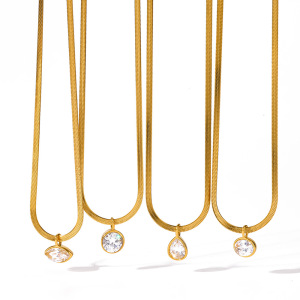 Colliers Pendentifs Pour Femmes En Acier Inoxydable Étanche, Couleur Or, Forme Elliptique En Goutte, Avec Zircon h5 Image4