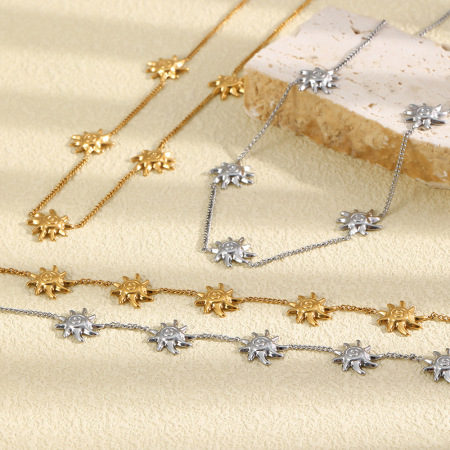 Ensembles de bijoux pour femmes Simple Series Retro Sun Chain en acier inoxydable étanche couleur or