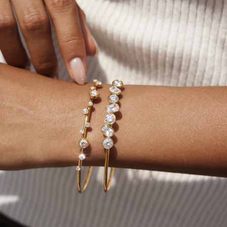 Bracelets pour femmes en acier inoxydable simple, étanches, couleur or et zircon 2