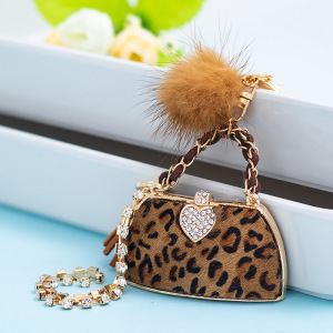 Porte-Clés Simple Series Retro Cœur Imprimé Léopard Chaîne À Pompon En Alliage Strass h5 Image4