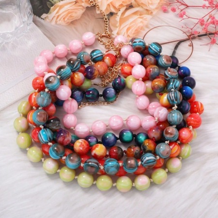 Colliers De Perles Acryliques Dégradées Pour Femmes, Collection Simple Series Sweet Beads 2