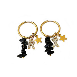 Boucles D'Oreilles Créoles Élégantes Pour Femme, Collection Romantique, Avec Perles En Forme D'Étoile Et Lettres, En Acier Inoxydable Étanche, Couleur Or Et Pierre Naturelle. h5 Image4