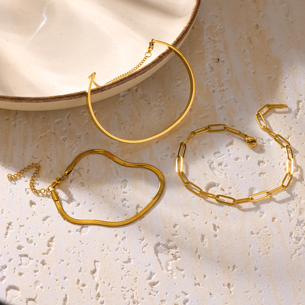Ensembles De Bracelets Pour Femmes En Acier Inoxydable, Couleur Or, Forme Géométrique Simple, Étanches. Image2