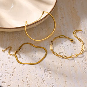 Ensembles De Bracelets Pour Femmes En Acier Inoxydable, Couleur Or, Forme Géométrique Simple, Étanches. h5 Image2