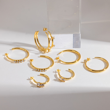 Boucles D'Oreilles Créoles Pour Femmes, Style Elliptique, En Acier Inoxydable, Couleur Or, Étanches, De La Collection Simple Series Daily.