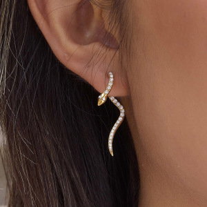Boucles D'Oreilles Puces Pour Femmes En Acier Inoxydable Doré, Forme Serpent, Étanches, Ornées De Strass h5 Image2