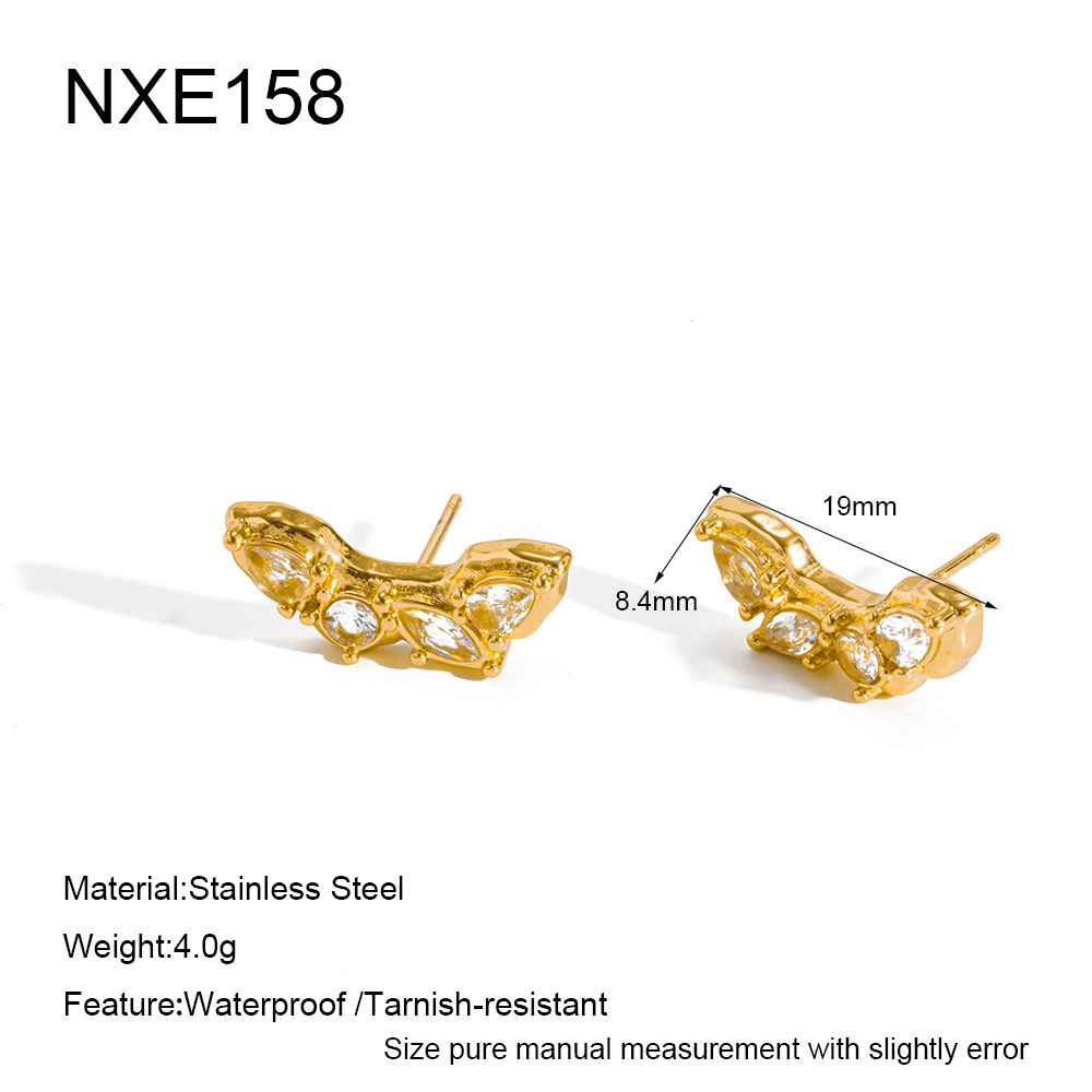 Boucles D'Oreilles Puces Pour Femmes En Acier Inoxydable, Forme Ailes De Papillon, Couleur Or, Zircon, Étanches